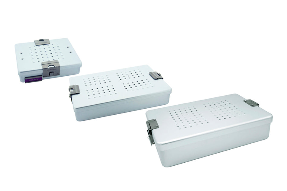 Aluminum sterilization cassettes, an environmentally friendly alternative to disposable sterilization bags.