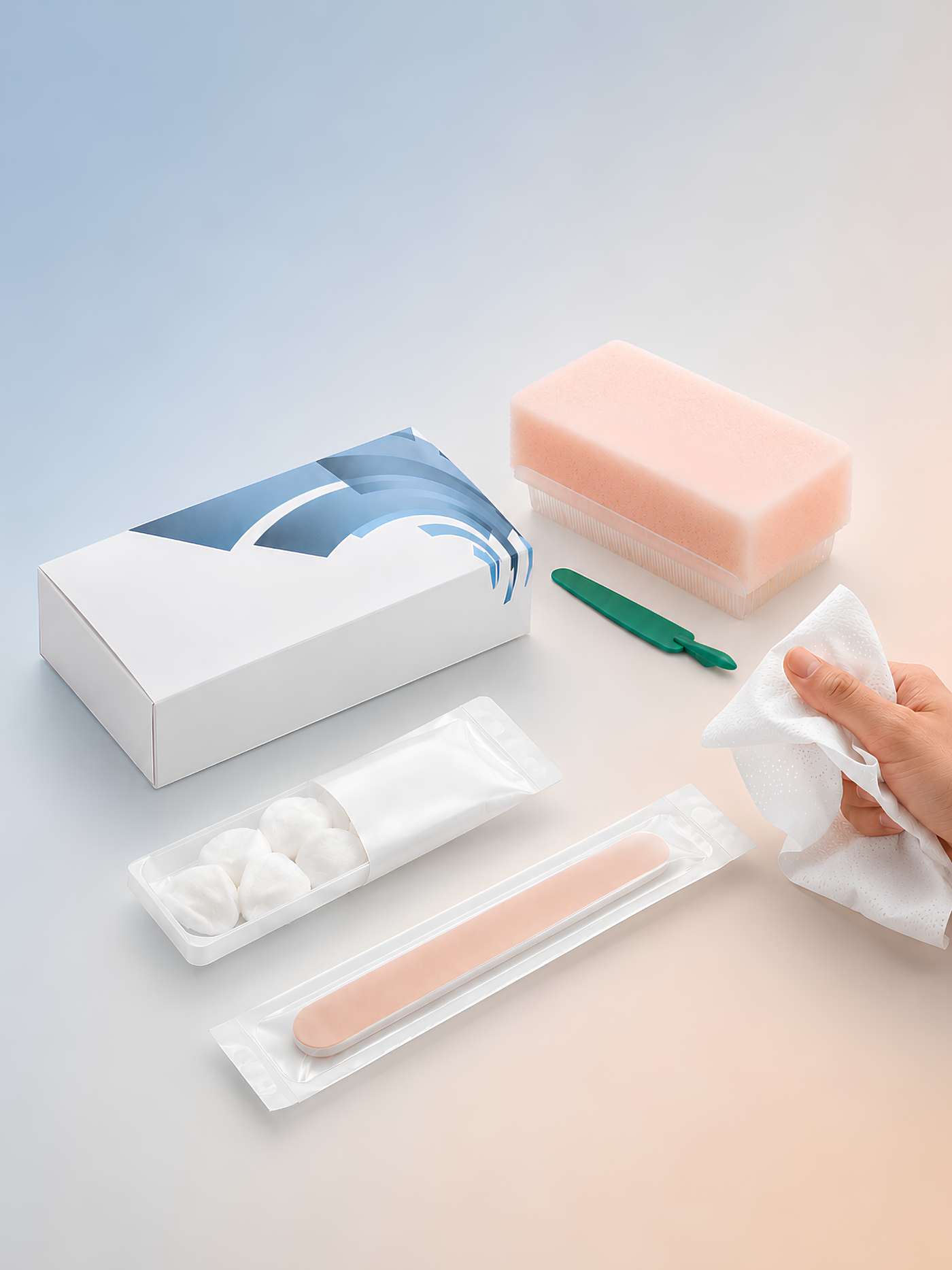 Gauze, towels, nailbrushes
