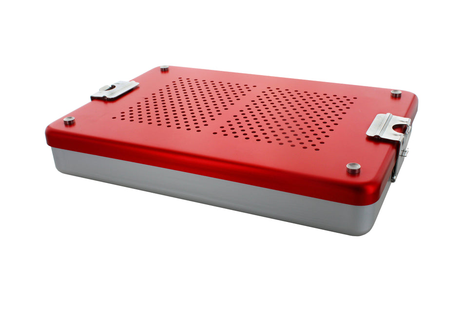 Aluminum sterilization cassettes, an environmentally friendly alternative to disposable sterilization bags.