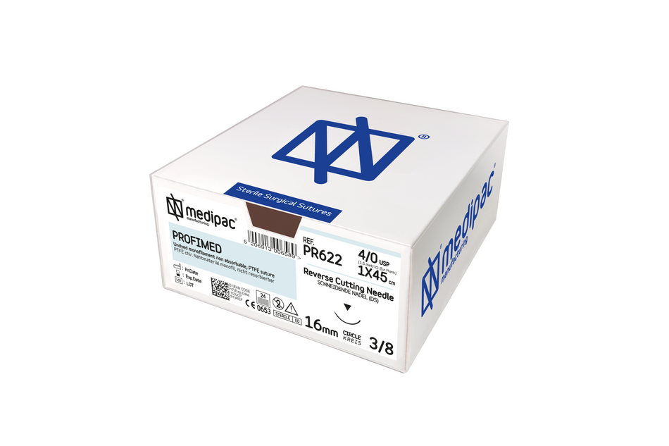 PTFE - Monofilament non absorbable suture, white, pack of 24 pcs