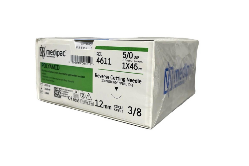 Polyamide (Nylon) - Monofilament non absorbable suture, blue, pack of 24 pcs